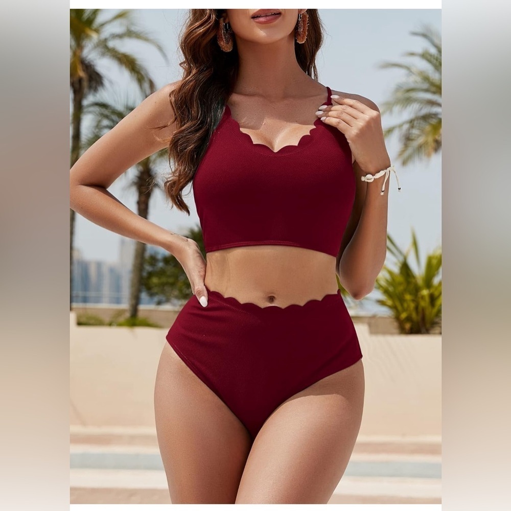 ZAFUL High Waisted Bikini Set Scoop Neck